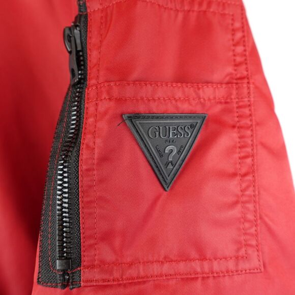 GUESS Men's Hooded Bomber Jacket Red Black Size Large Streetwear Lagenlook Fall - Picture 14 of 16